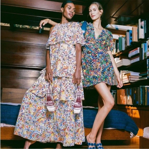 NWT STAUD Caya Tiered Flowy Retro Millefiori Multi Print Maxi Dress - Picture 1 of 16